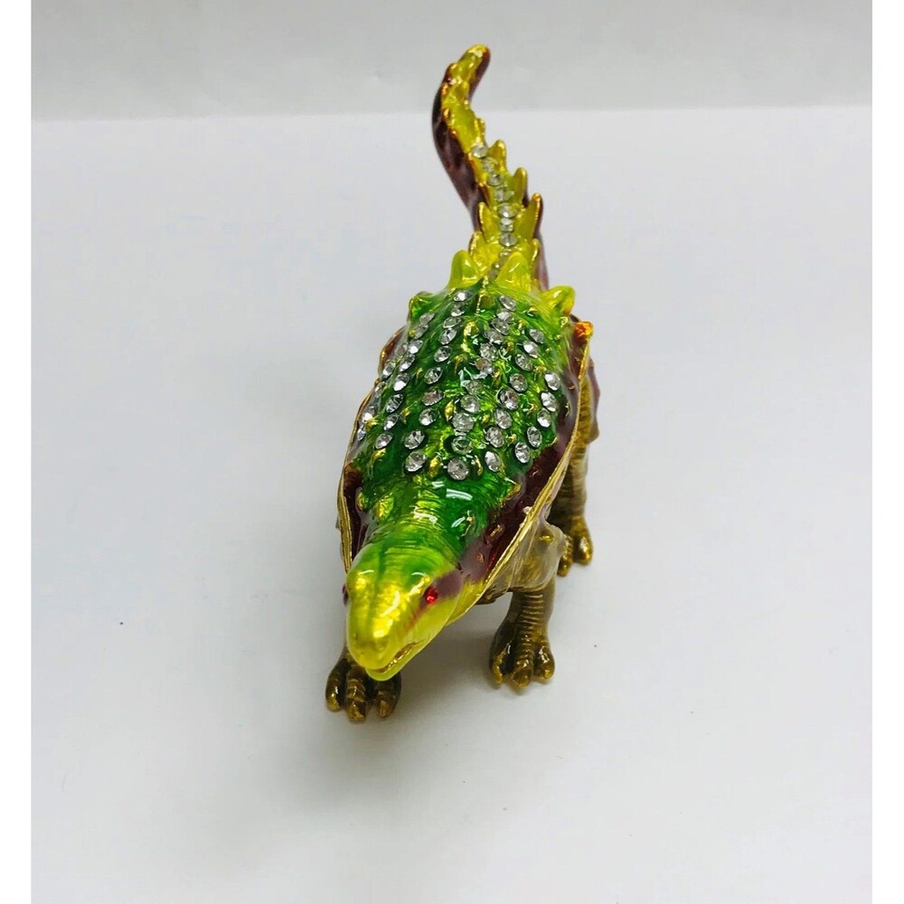 Cristiani Collezione Austrian Crystals Pewter Dinosaur Hinged Trinket Box